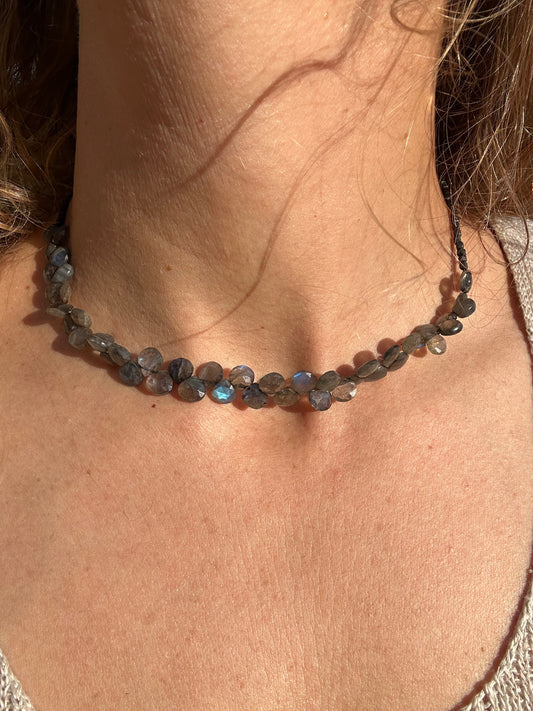 Labradorite Drops With Shunguite Squares