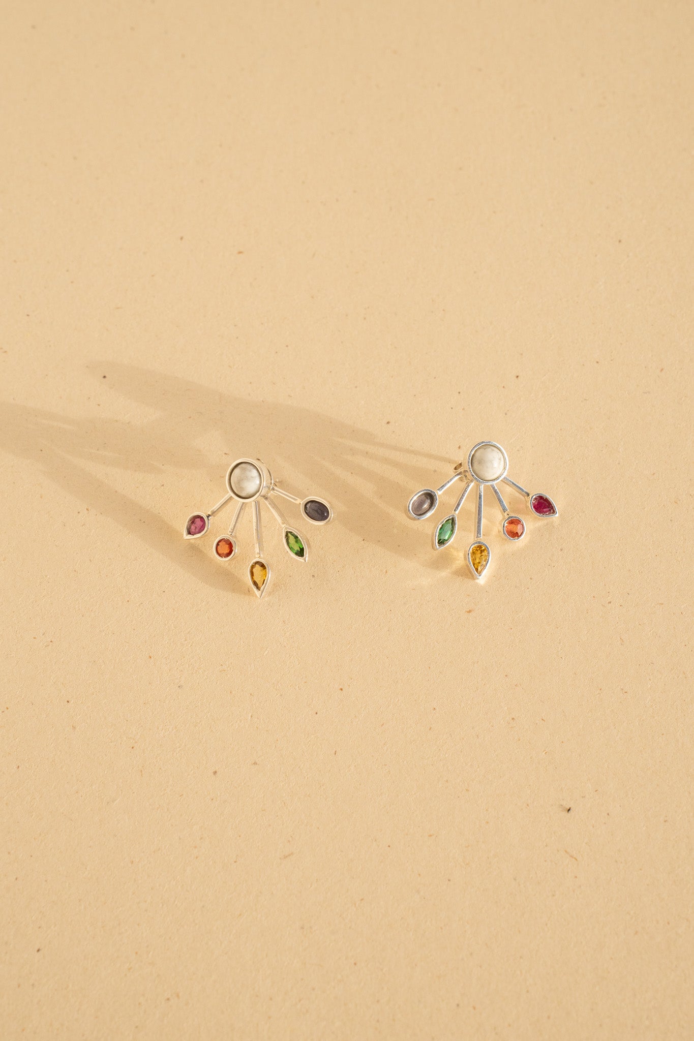 Silver Multicolor Earring. Ruby, Sapphire, Emerald and Tanzanite.