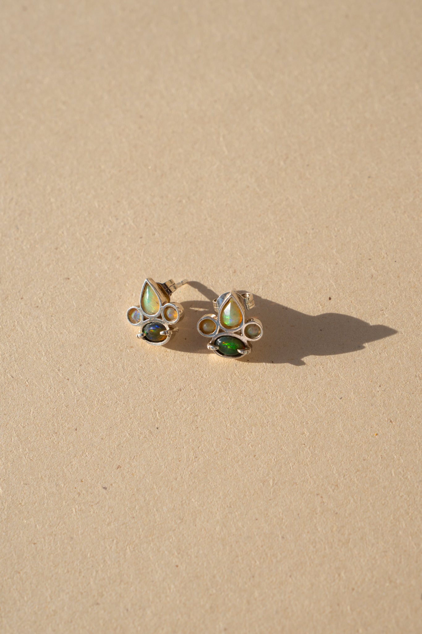 Silver Dark and Light Opal Earrings