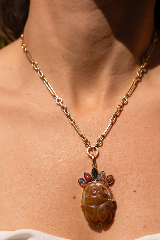 Egyptian Scarab and Multicolor Opals