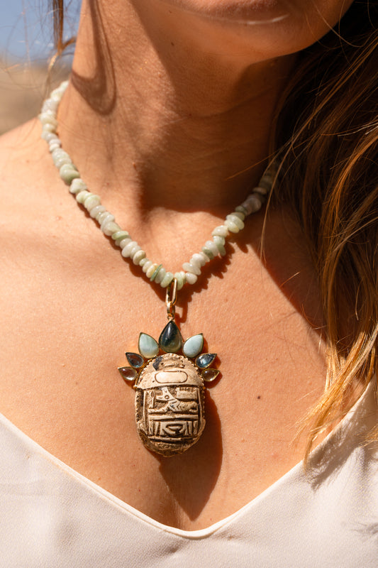 Egyptian Scarab, Larimar, Topaz and Aquamarine