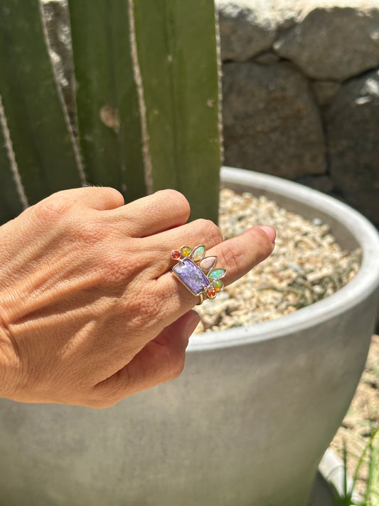 Rectangular Charoite, Opal, Sapphire and Rhodonite