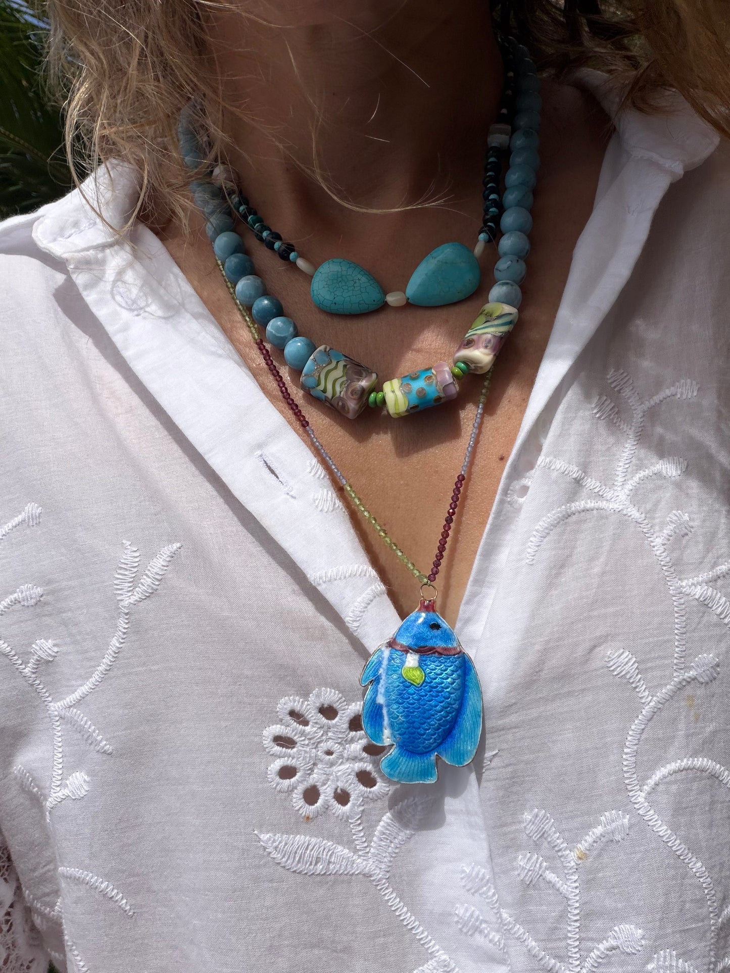 Larimar Rounds with a Touch of Turquoise and Colorful Glass