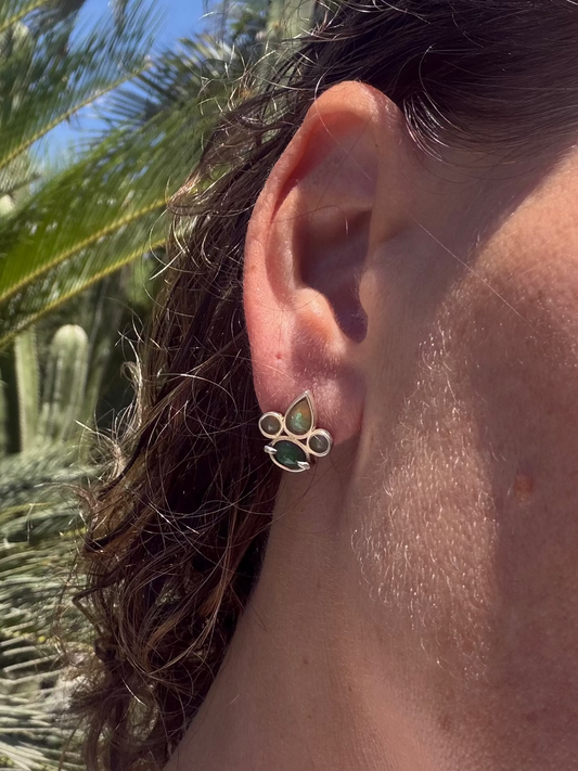 Silver Dark and Light Opal Earrings
