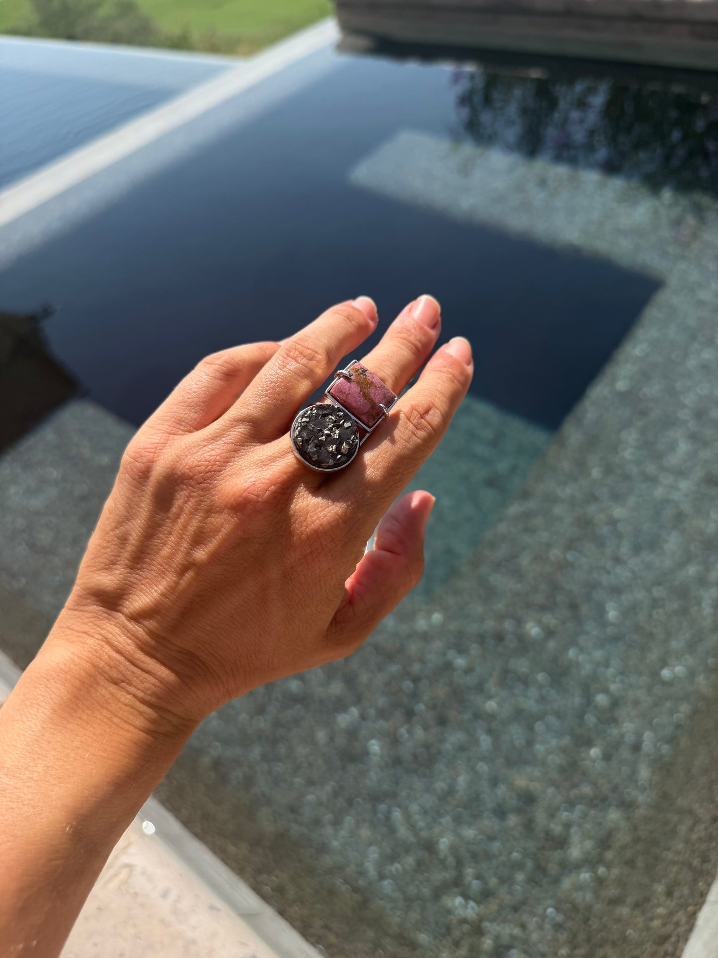 Square Rhodonite and Iron Pyrite