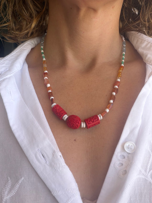 Rainbow Multi Mineral with Red Chinese Charms
