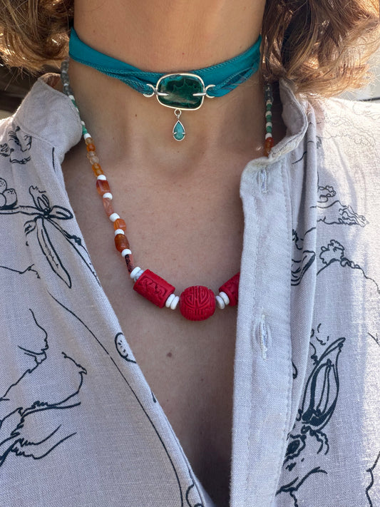 Malachite with Turquoise Choker Pendant