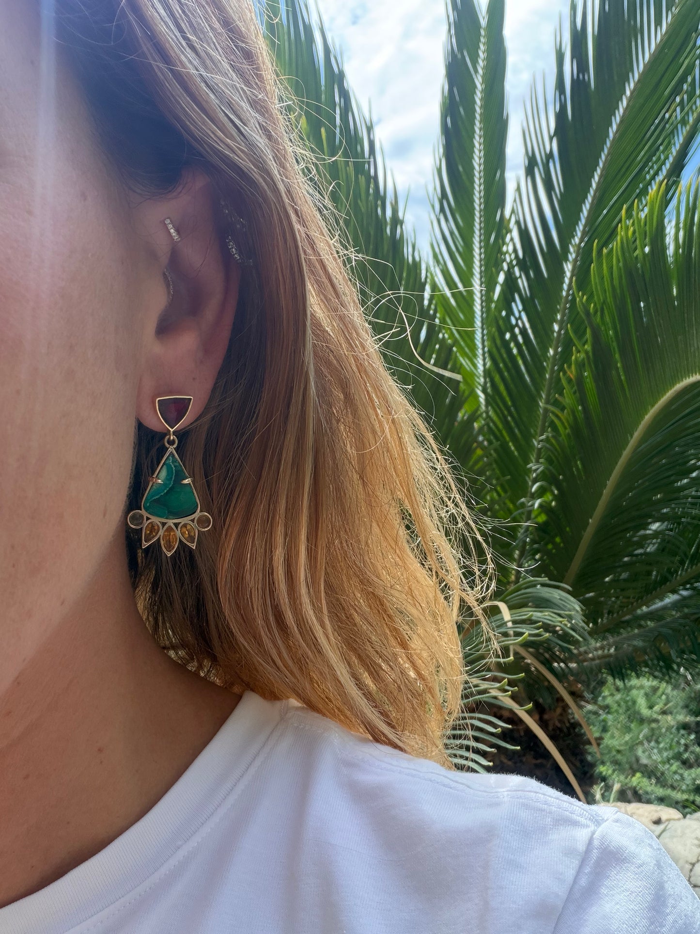 Triangular Malachite and Garnet, with Yellow Sapphires