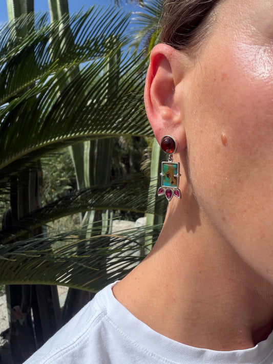 Rectangular Turquoise, Amber and Rubies