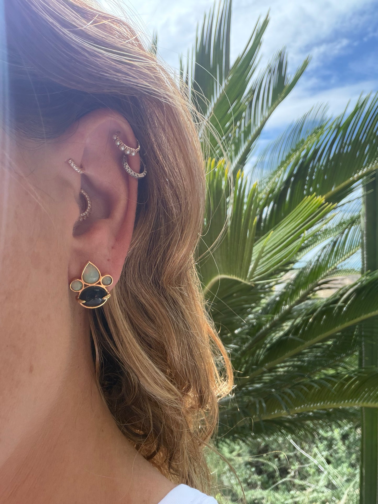 Black Star and Opals Earrings