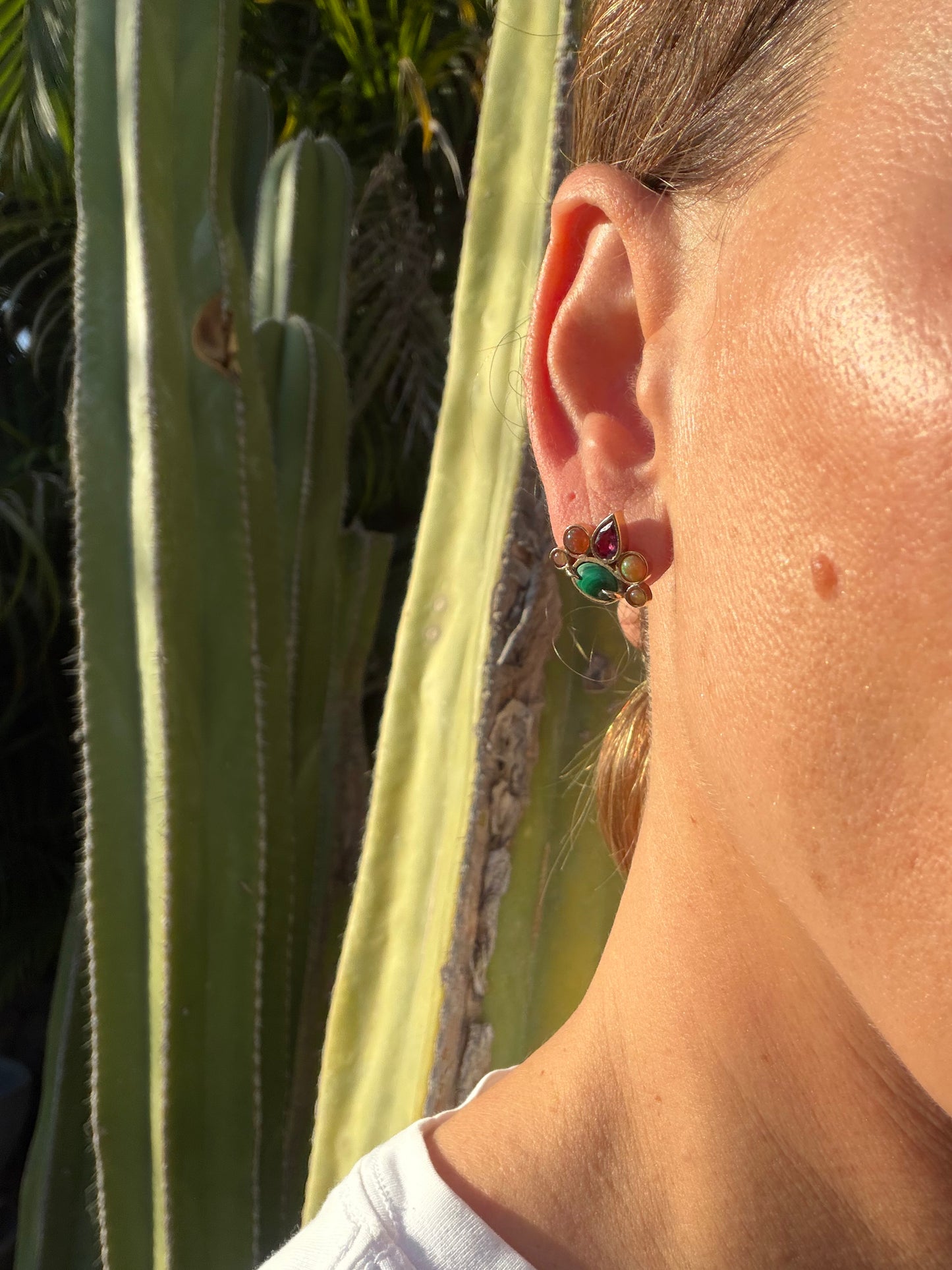 Malachite, Opal and Garnet earrings