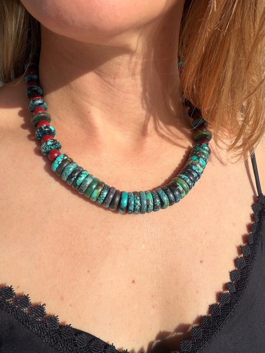 Colorfull Turquoise Disks with Red Jasper Rounds