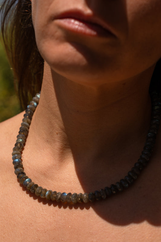 Faceted labradorite puka