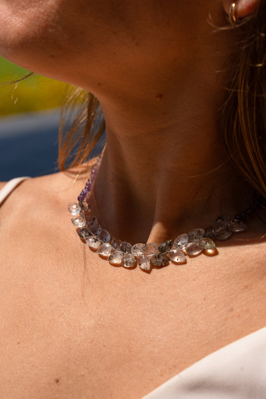 Black Dotted Tourmaline and Amethyst