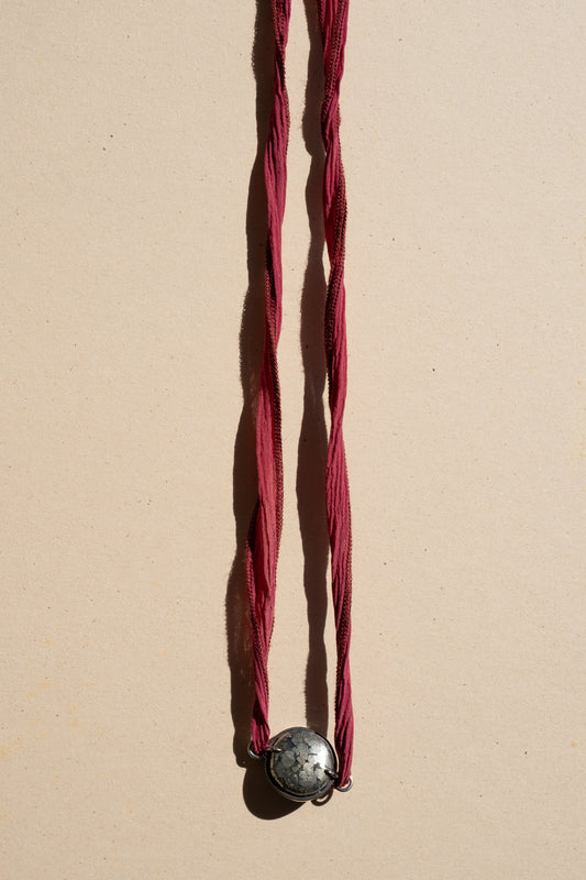 Pyrite Chocker on Red Silk