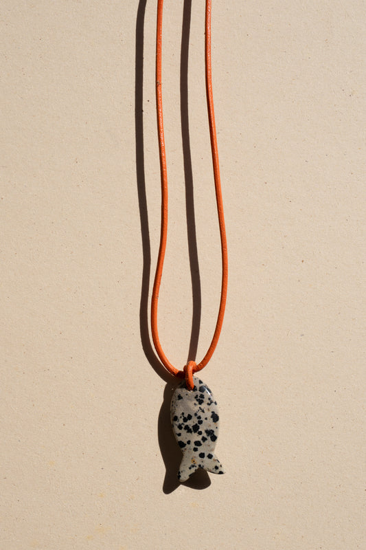 Dalmatian Jasper Fish in Orange leather strap