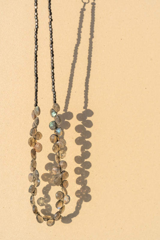 Labradorite Drops With Shunguite Squares