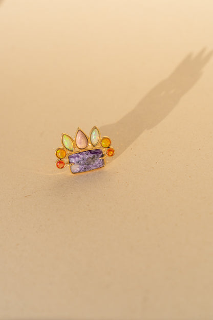 Rectangular Charoite, Opal, Sapphire and Rhodonite