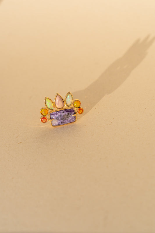 Rectangular Charoite, Opal, Sapphire and Rhodonite