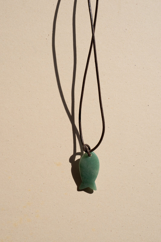 Jade Fish on Brown Leather