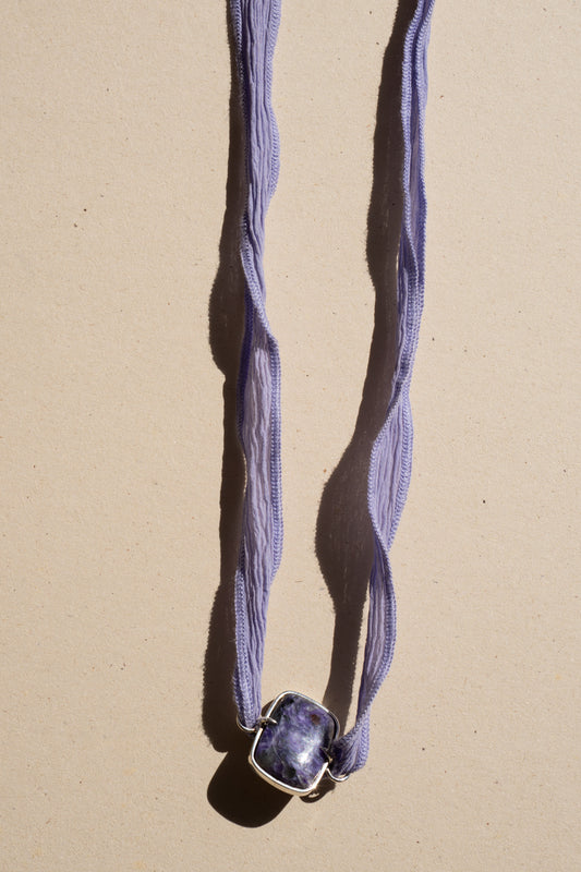 Chocker - Charoite on Silver with Lilac Silk
