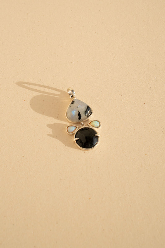 Round Black Star, Opal drops and Moonstone