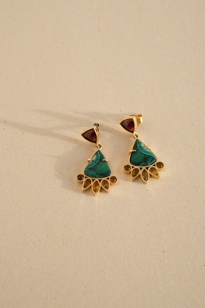 Triangular Malachite and Garnet, with Yellow Sapphires
