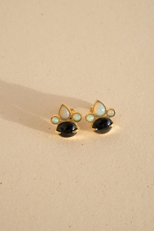 Black Star and Opals Earrings