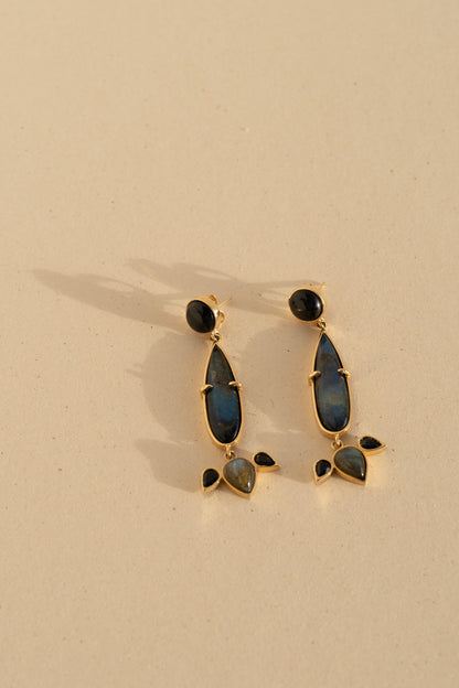Long Labradorite Drops, Sapphire and Black Star