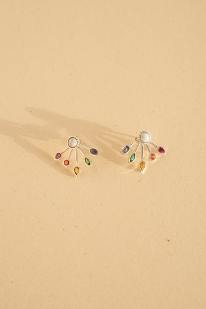 Silver Multicolor Earring. Ruby, Sapphire, Emerald and Tanzanite.