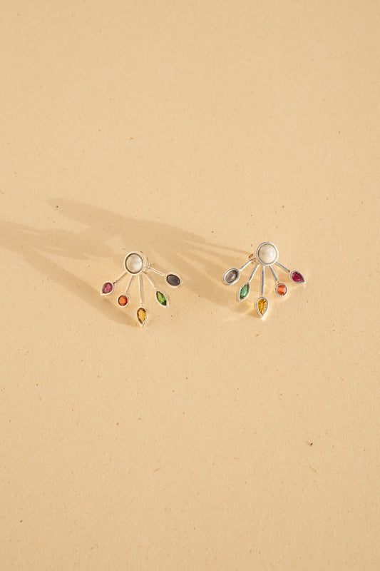 Silver Multicolor Earring. Ruby, Sapphire, Emerald and Tanzanite.