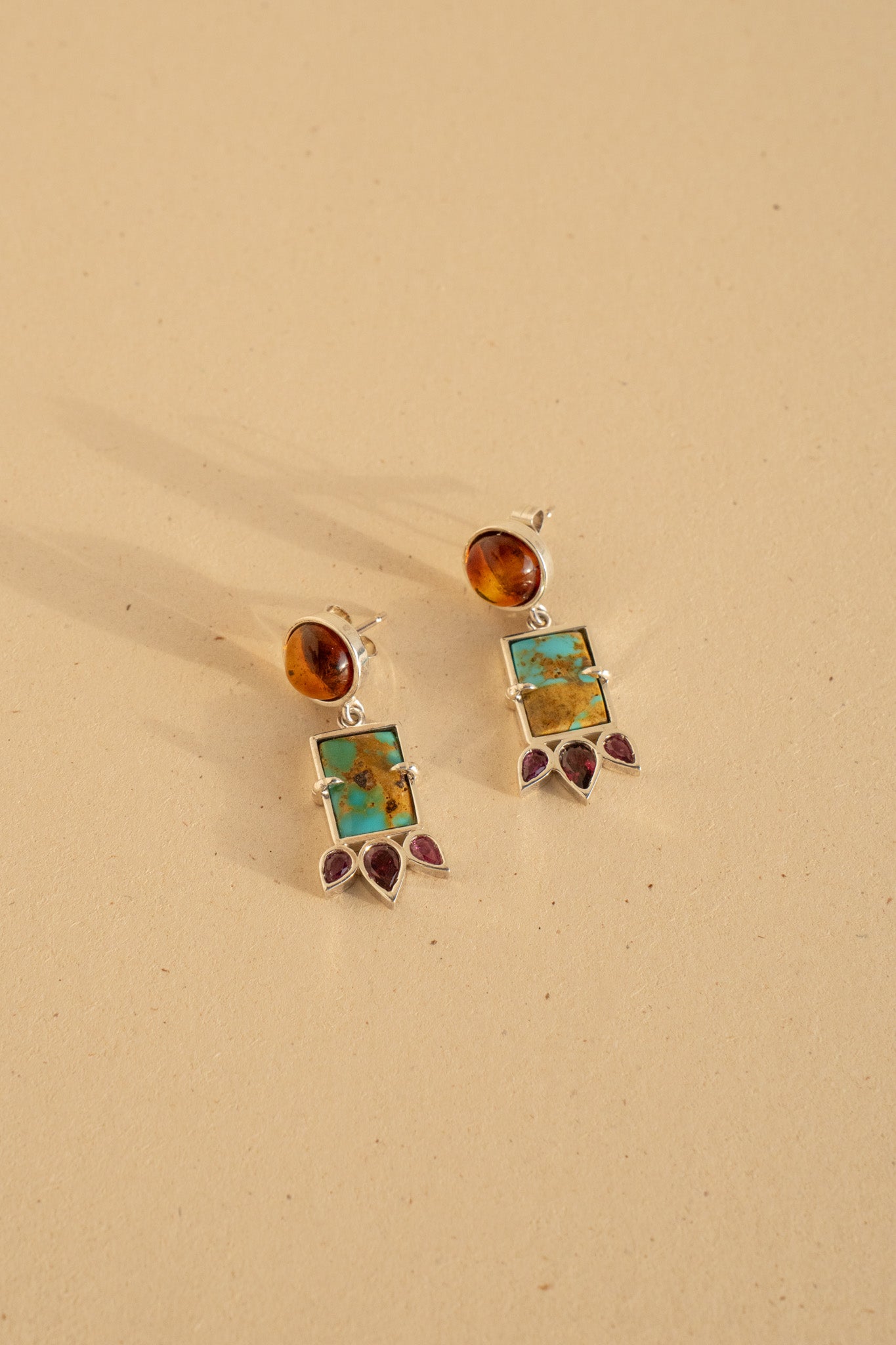 Rectangular Turquoise, Amber and Rubies