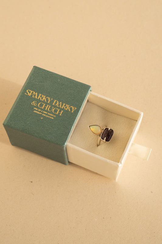 Rectangular Charoite and Opal Drop