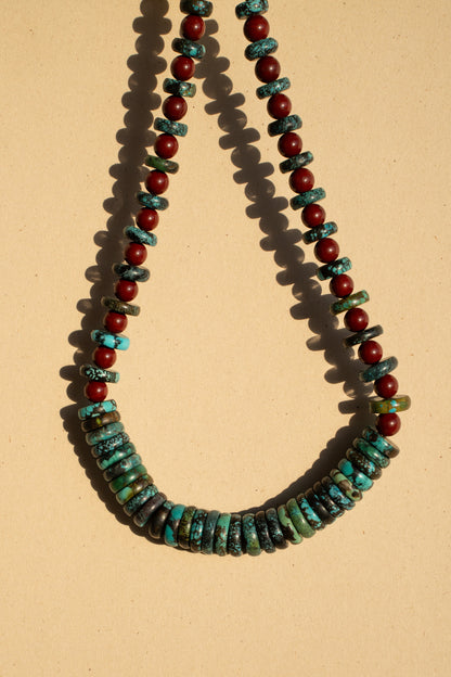Colorfull Turquoise Disks with Red Jasper Rounds