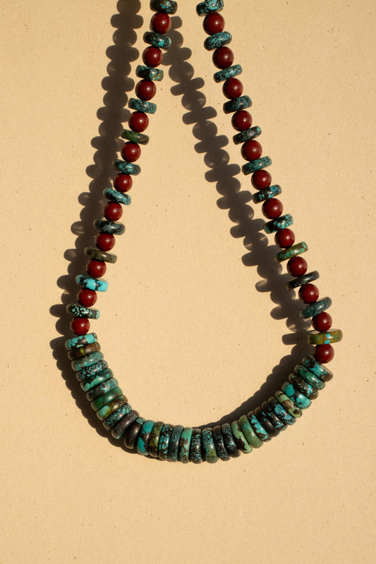 Colorfull Turquoise Disks with Red Jasper Rounds