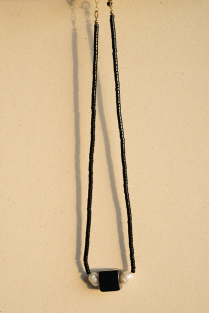 Obsidian square and Tubes with pearls