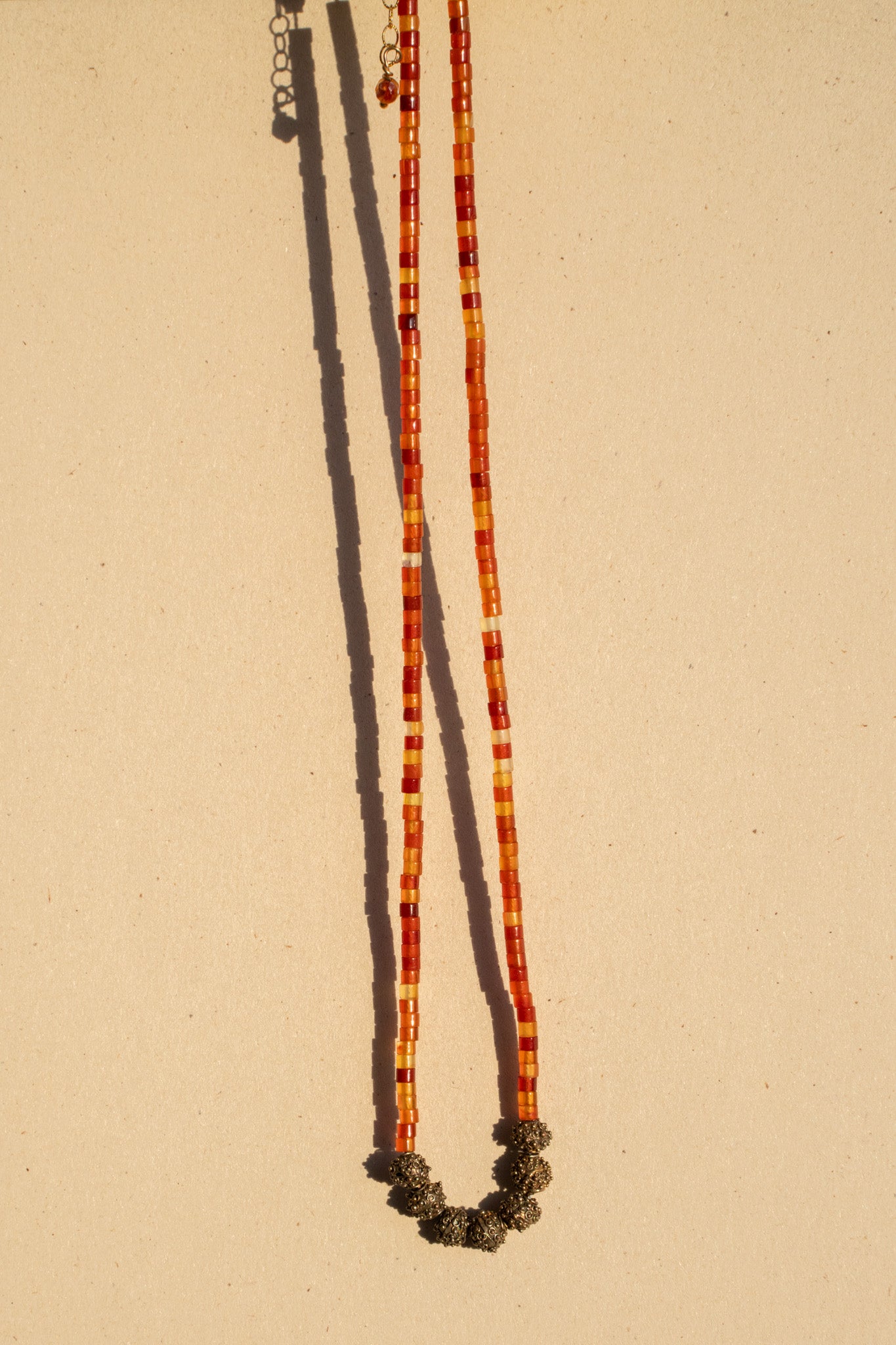 Organge Carnelian Tubes with Nigerian beads