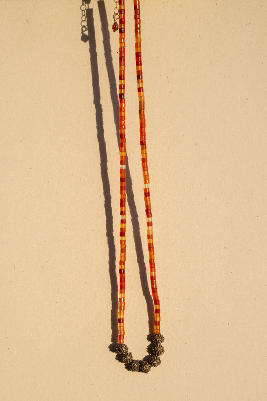 Organge Carnelian Tubes with Nigerian beads