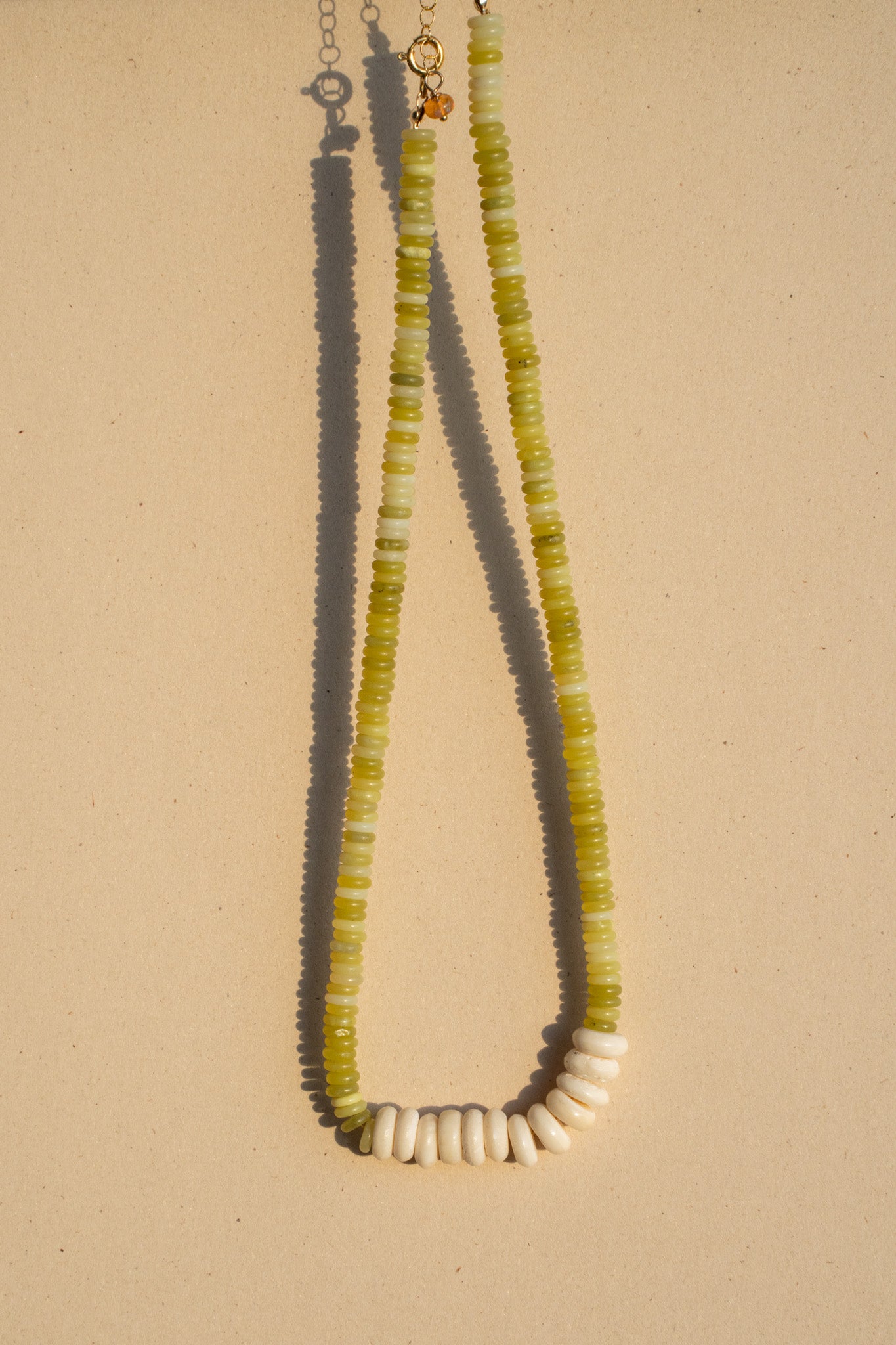 Olive Jade with White bone Puka