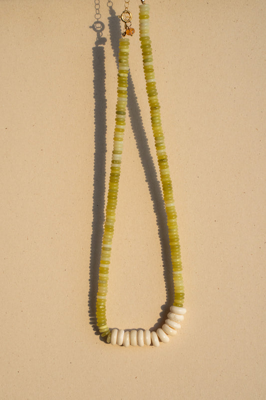 Olive Jade with White bone Puka
