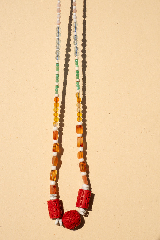 Rainbow Multi Mineral with Red Chinese Charms