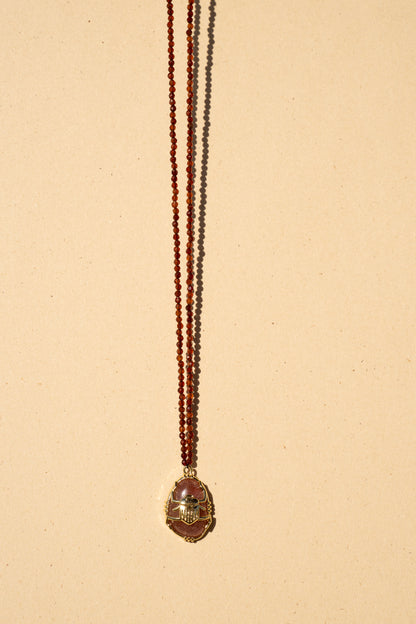 Mini Faceted Wine Garnet with Scarab Pendant