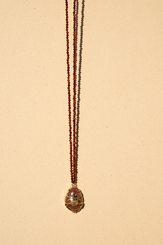 Mini Faceted Wine Garnet with Scarab Pendant