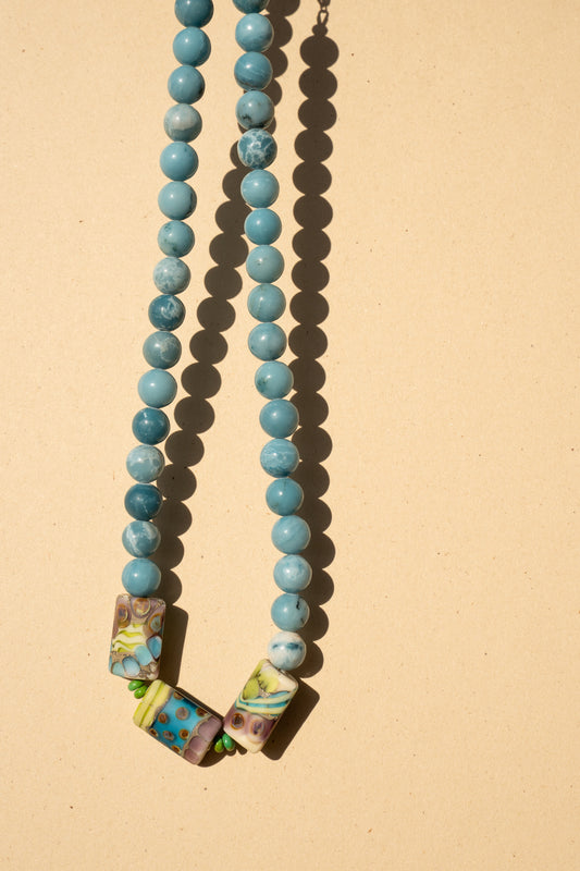 Larimar Rounds with a Touch of Turquoise and Colorful Glass