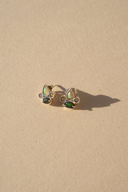 Silver Dark and Light Opal Earrings