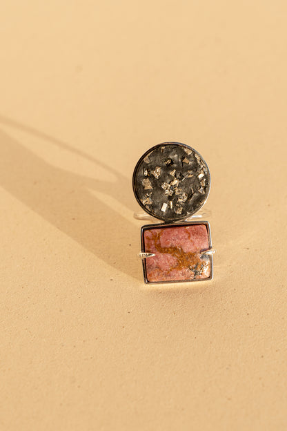 Square Rhodonite and Iron Pyrite