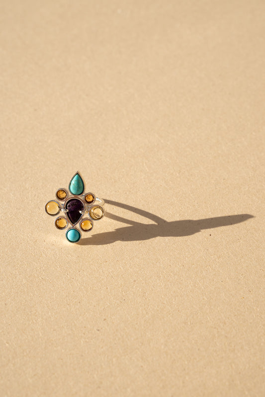 Sapphire, Charoite, Citrine and Turquoise Imperial ring