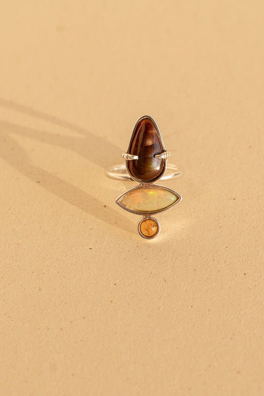 Brown and White Ethiopian Opals with Garnet