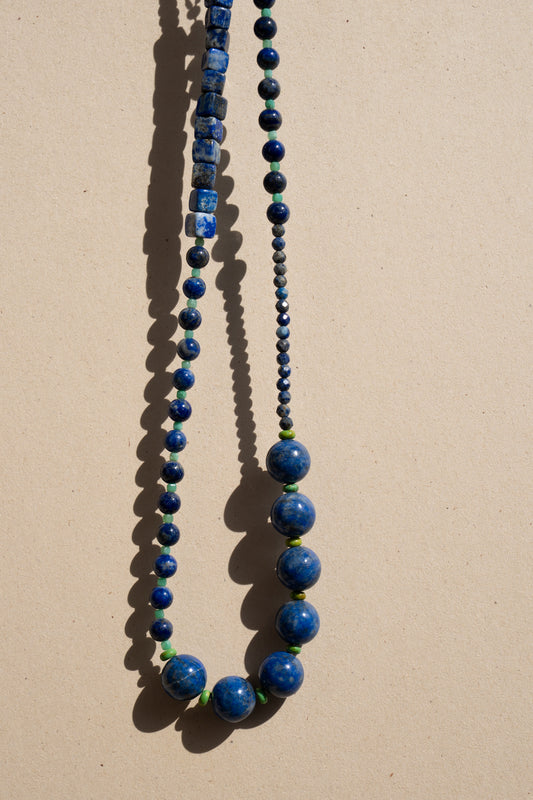 Mixed Sodalite and Lapiz with a touch of emerald and Turquoise