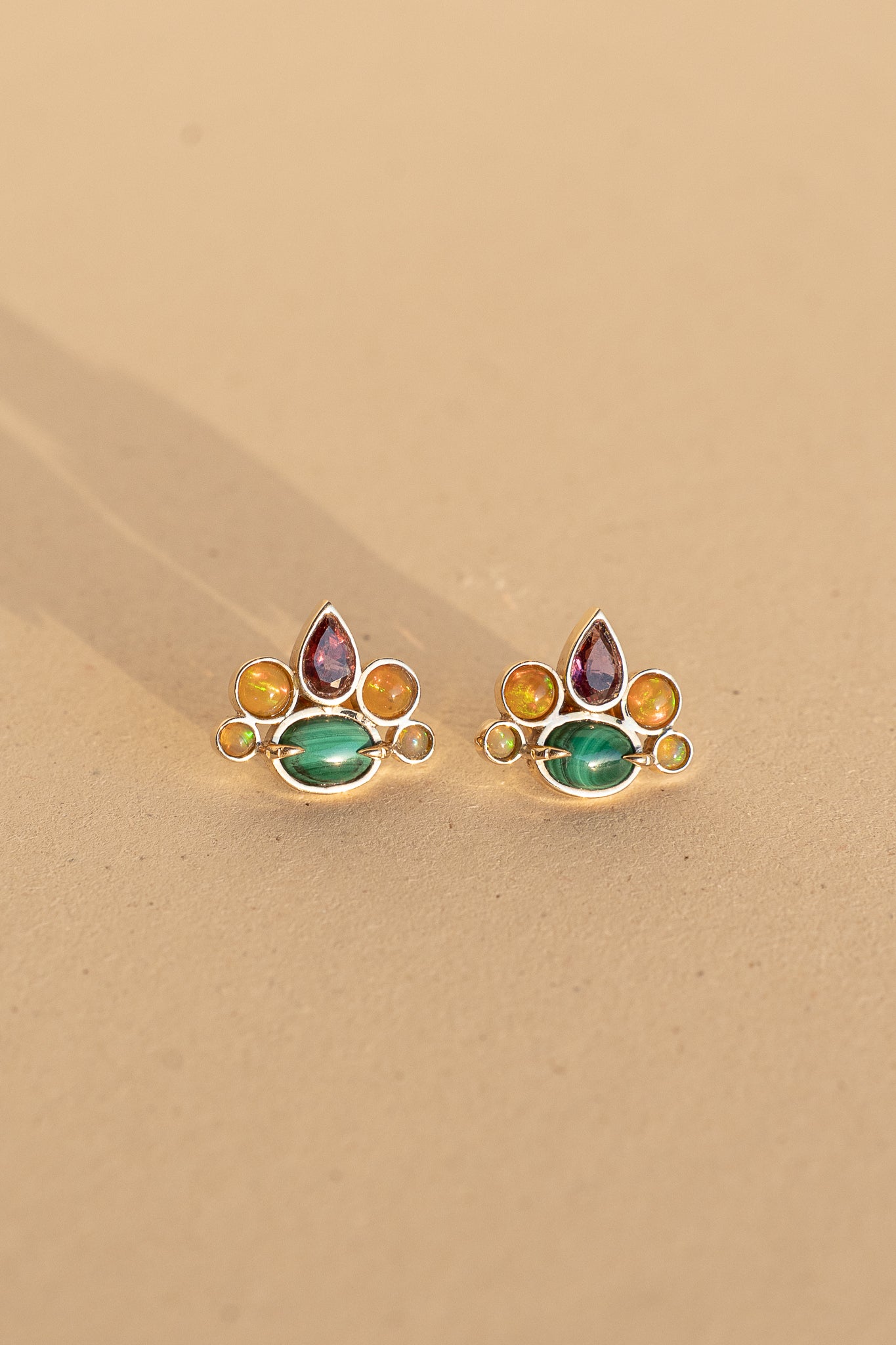 Malachite, Opal and Garnet earrings